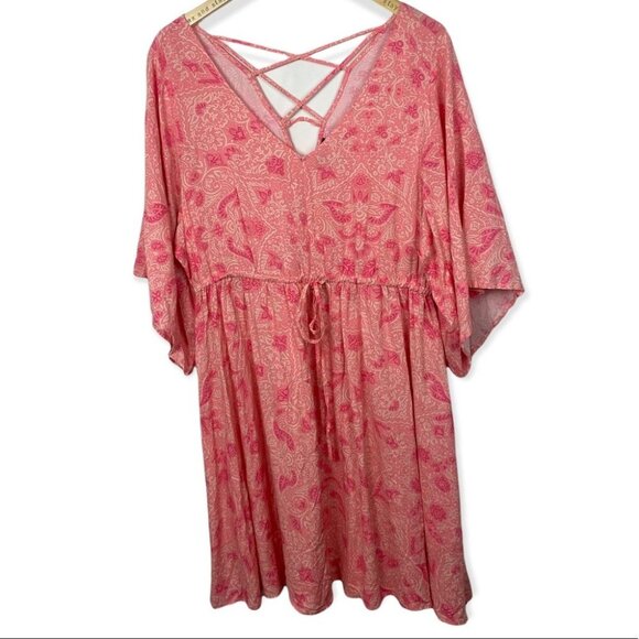 Torrid Coral Floral Print Challis Lattice Back Dress Size 1X Adjustable Tiered - Picture 5 of 12